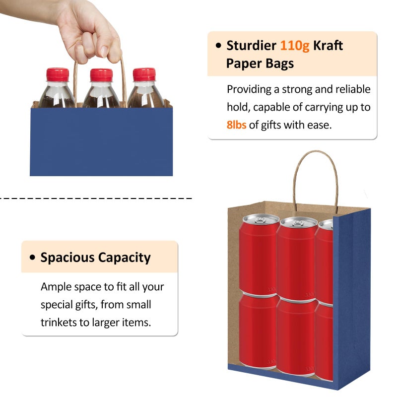 BagDream Navy Blue Gift Bags 8x4.25x10.5 100Pcs Kraft Paper Bags with Handles Bulk Medium Size for Shopping, Party Favor, Retail Merchandise Grocery Paper Sacks - Image 3